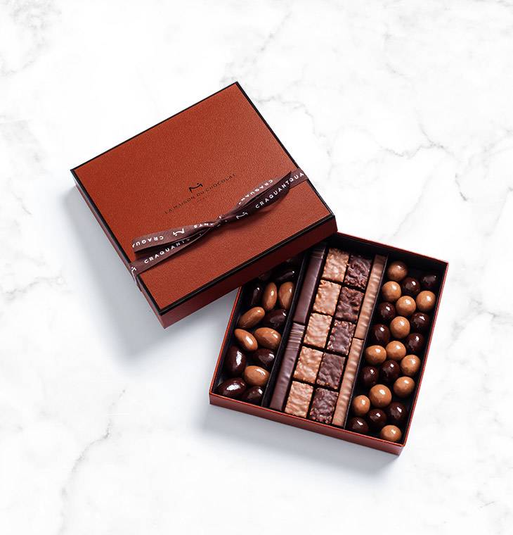 Coffret "Craquant" 45 chocolats | La Maison du Chocolat | Boite chocolat noir et lait | Assortiment chocolats pralinés | Idée cadeau chocolat