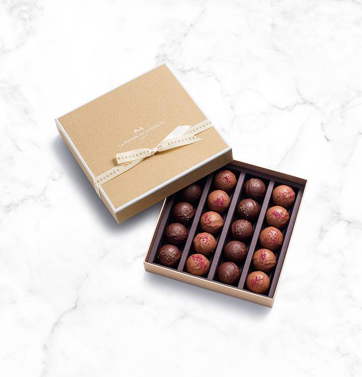 Coffret 20 chocolats au champagne | La Maison du Chocolat | Coffret de chocolat "Effervescence" | Boîte de chocolat à offrir | Chocolat premium