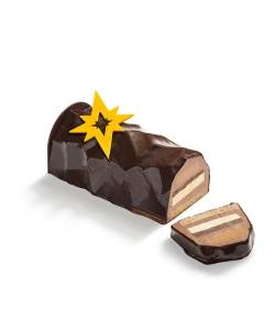 La Maison du Chocolat Maracuja buche 7 people cut into two on a white background