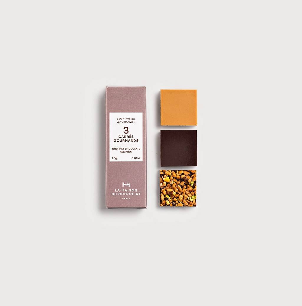 3 Gourmet Squares on a gray background