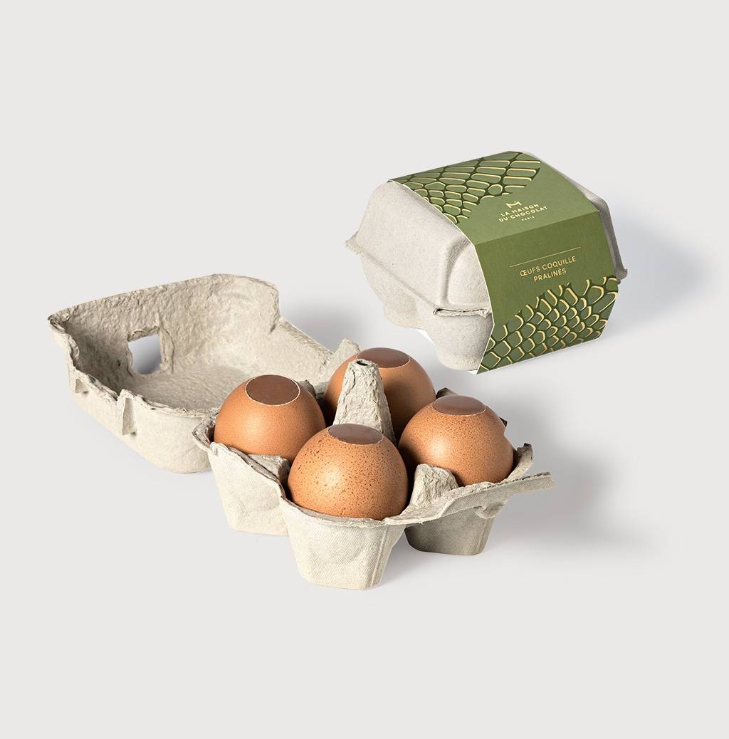Coquille Praline Easter Egg Carton on a gray background