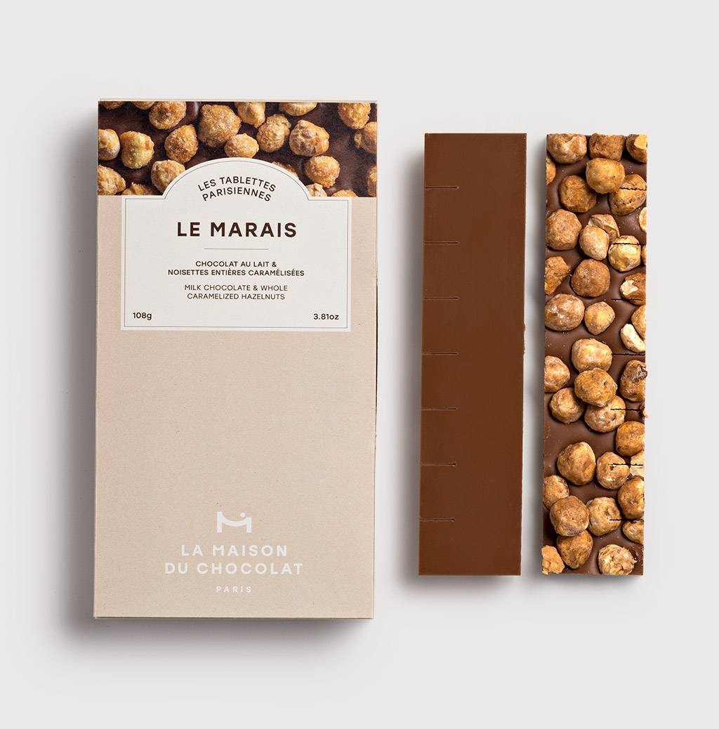 Le Marais Chocolate Bar on marble background 