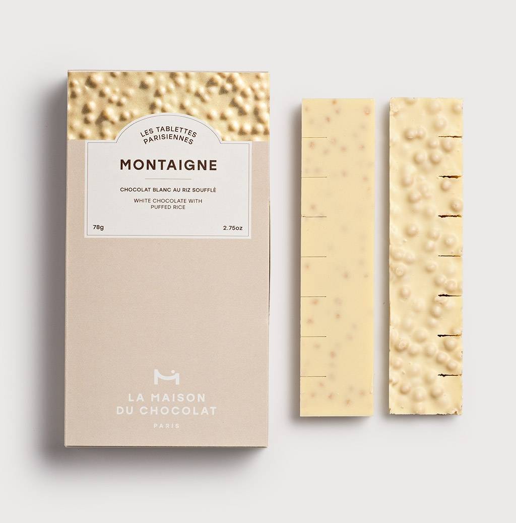 Montaigne Chocolate Bar on grey background 