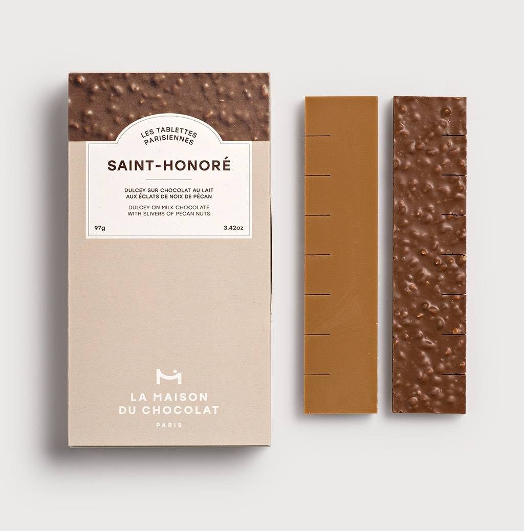 Saint-Honore Chocolate Bar in grey background