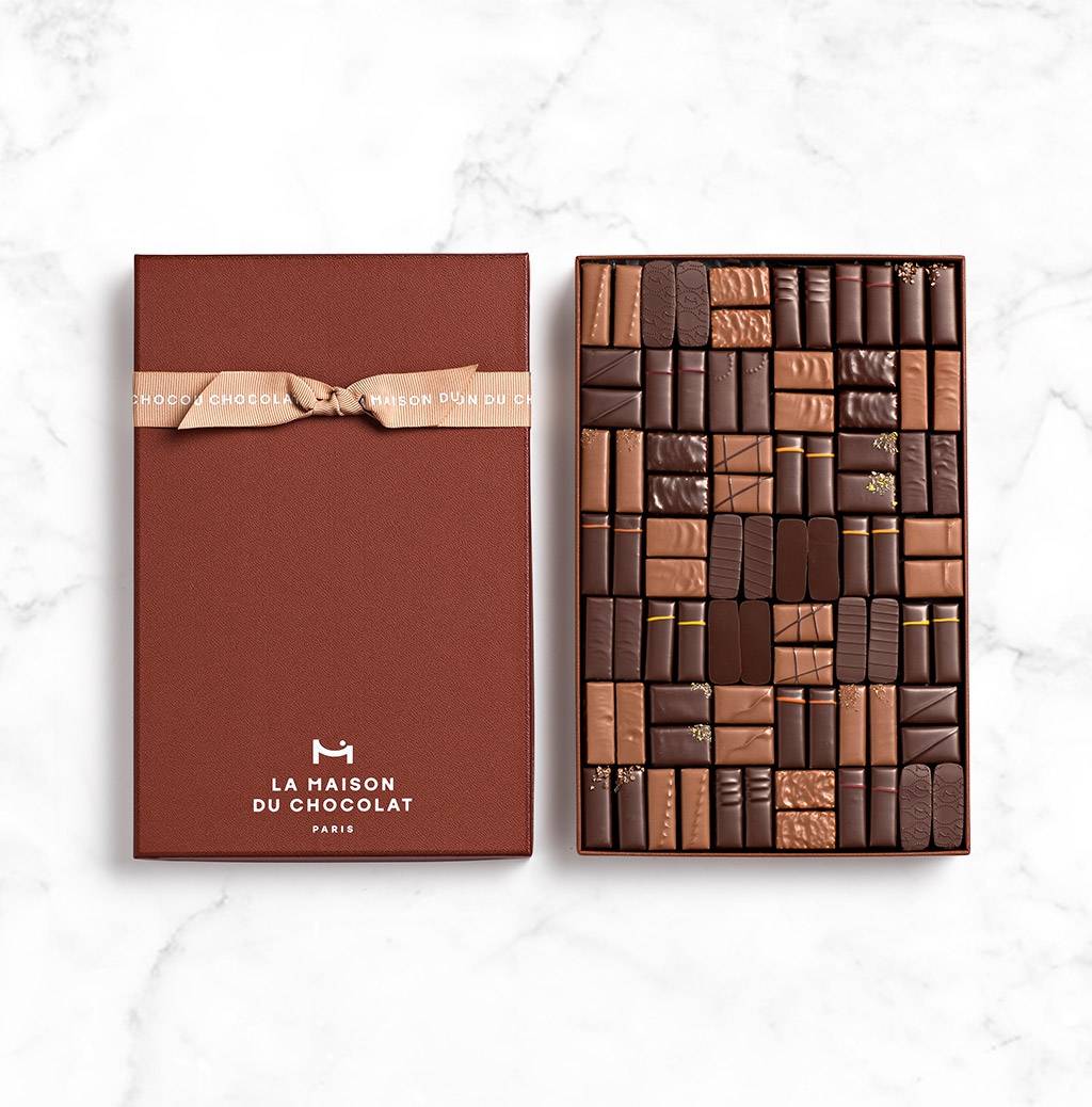 Maison Gift Box Dark and Milk 84 chocolates on marble base
