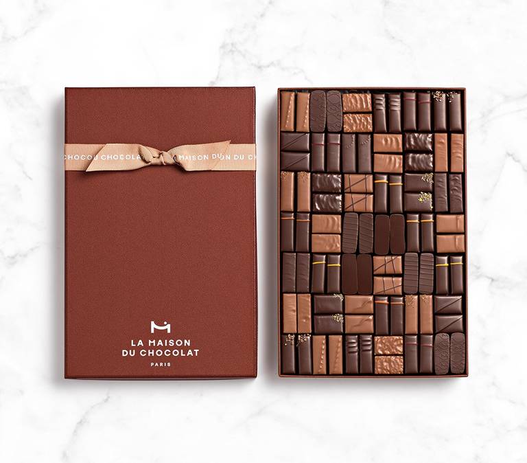Maison Gift Box Dark and Milk 84 chocolates on marble base