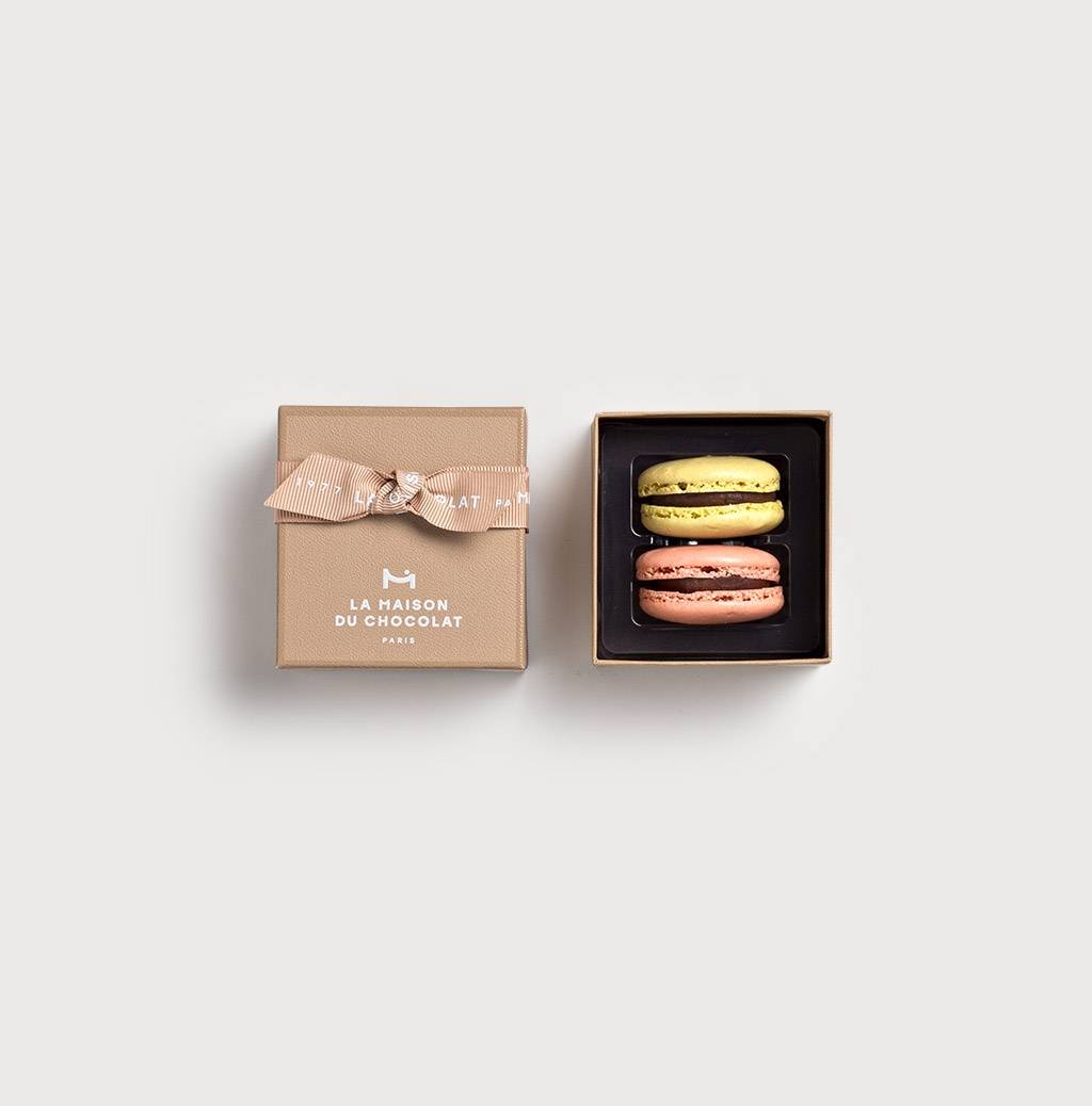 Coffret Macarons 2 pièces sur fond gris