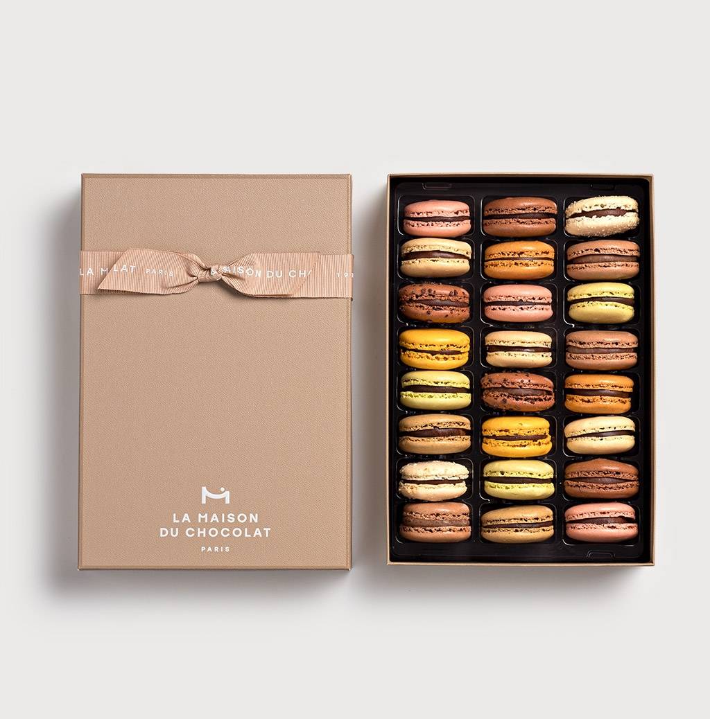 Macaron Gift Boxes 24 pieces on a gray background