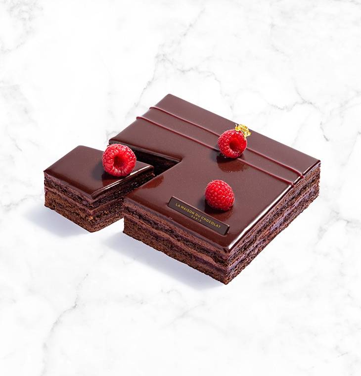 Dark Chocolate Raspberry Mousse Cake NYC - La Maison du Chocolat