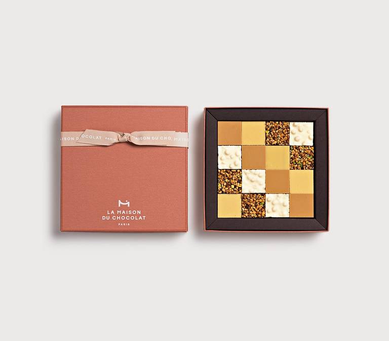 Coffret Tablettes 16 chocolats sur fond gris