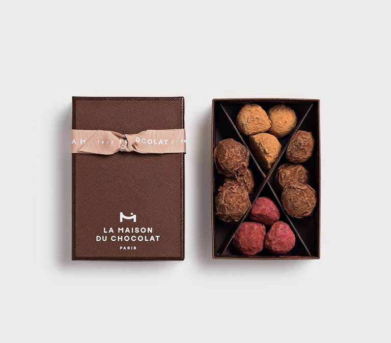 Plain Cassis Caramel Truffles Gift Box on Gray background