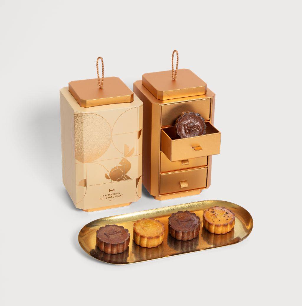 Golden Lantern Mooncake Gift Box on a gray background