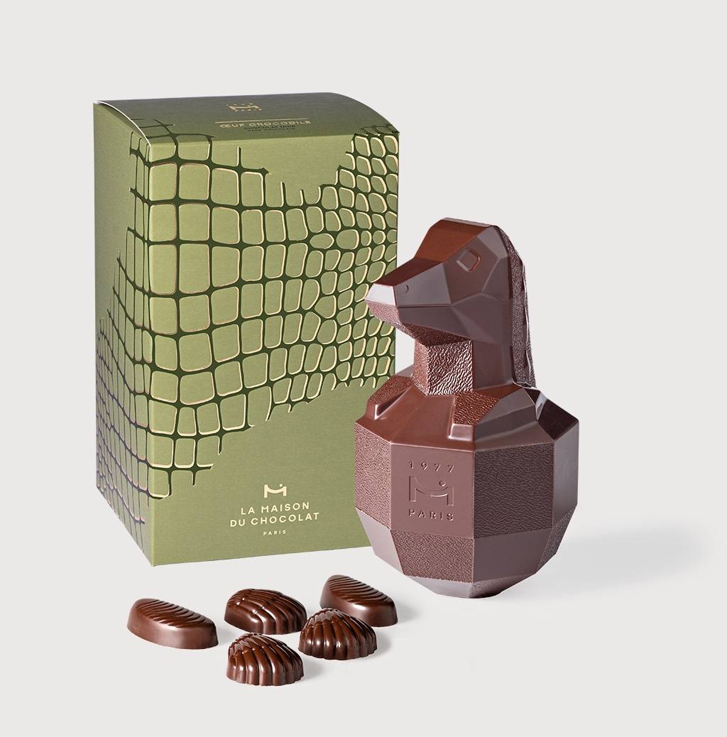 Dark Chocolate Crocodile on a gray background