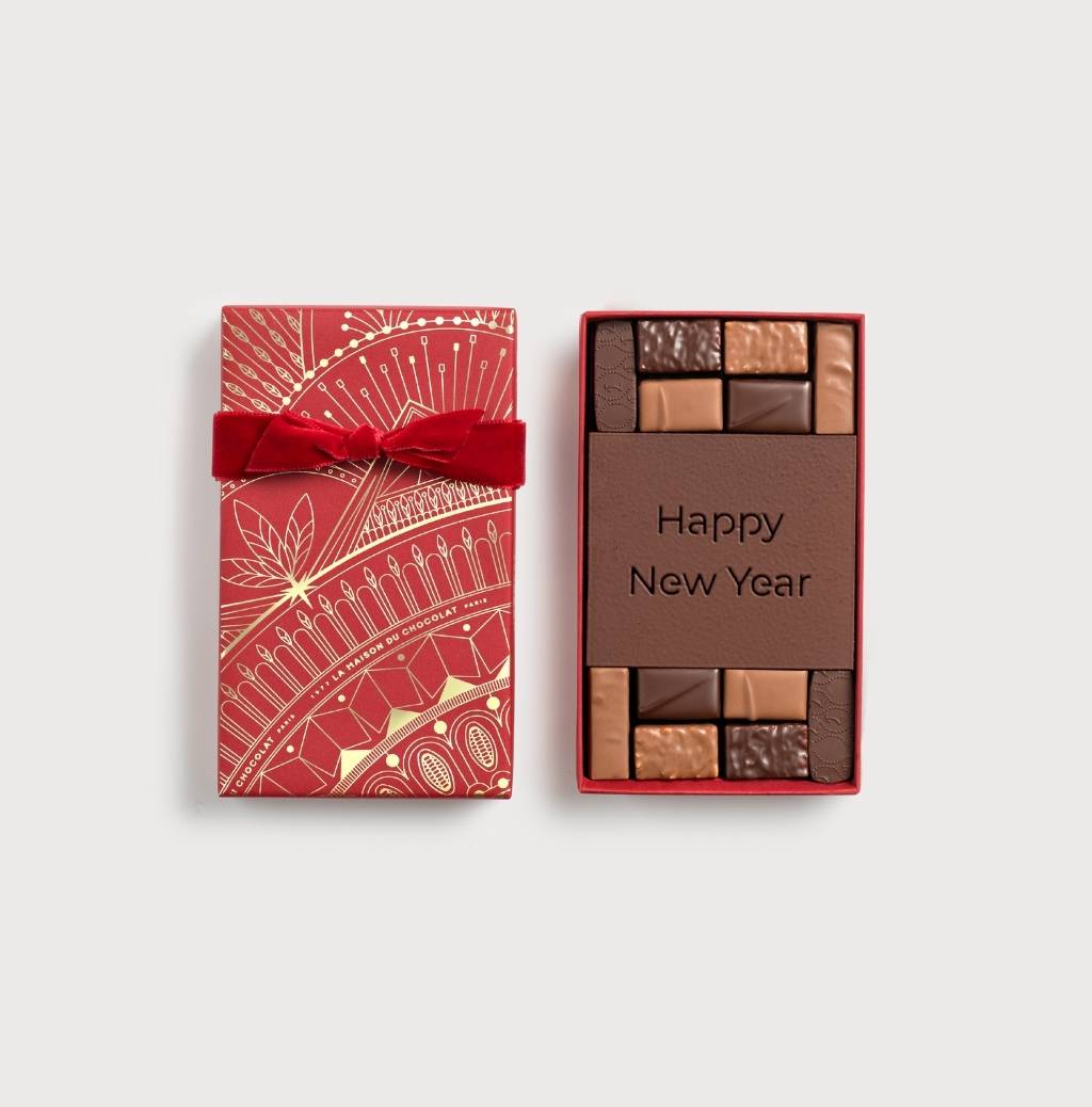 Happy New Year Gift Box on a gray background