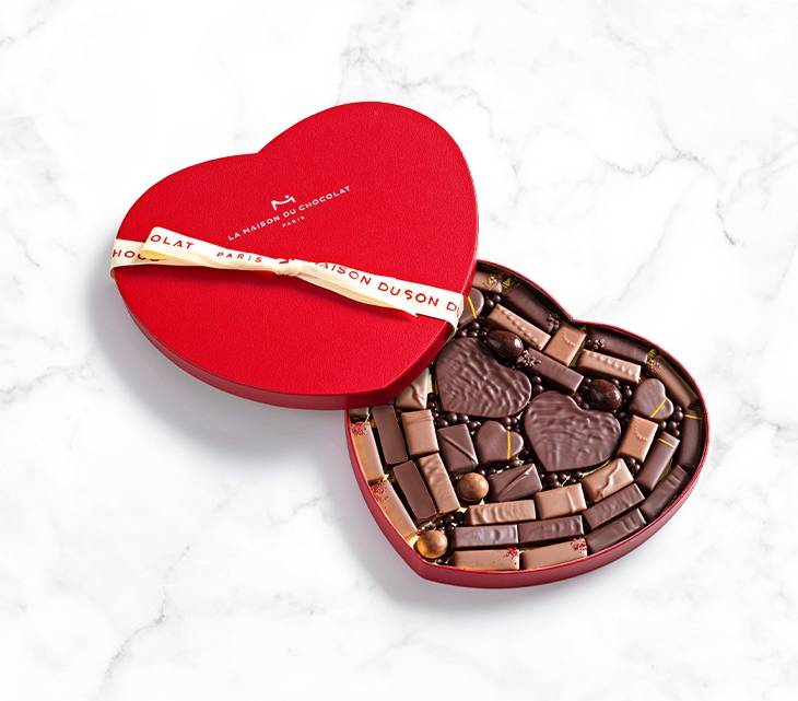 41 chocolates heart giftbox on a marble background