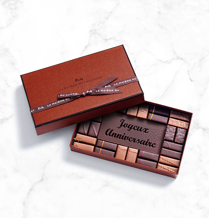 Coffret "Joyeux Anniversaire" 28 chocolats | La Maison du Chocolat | Idée cadeau d'anniversaire | Boîte de chocolat à offrir | Coffret cadeau chocolat