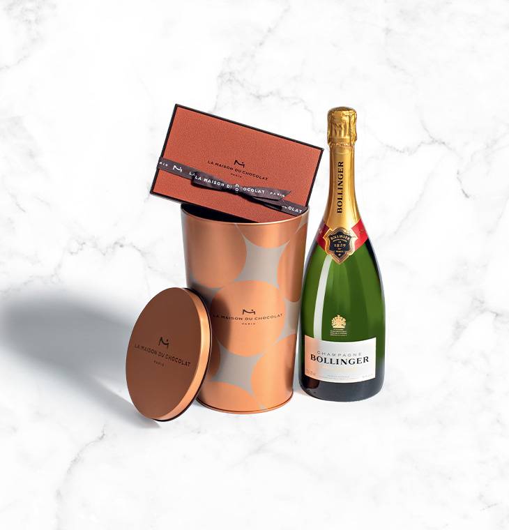 Boite cadeau Grenelle | La Maison du Chocolat | Assortiment de chocolats et champagne | Idée cadeau luxe | Chocolat d'exception à offrir