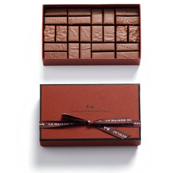 gourmet milk chocolate gift box, brown gift box with dark brown ribbon