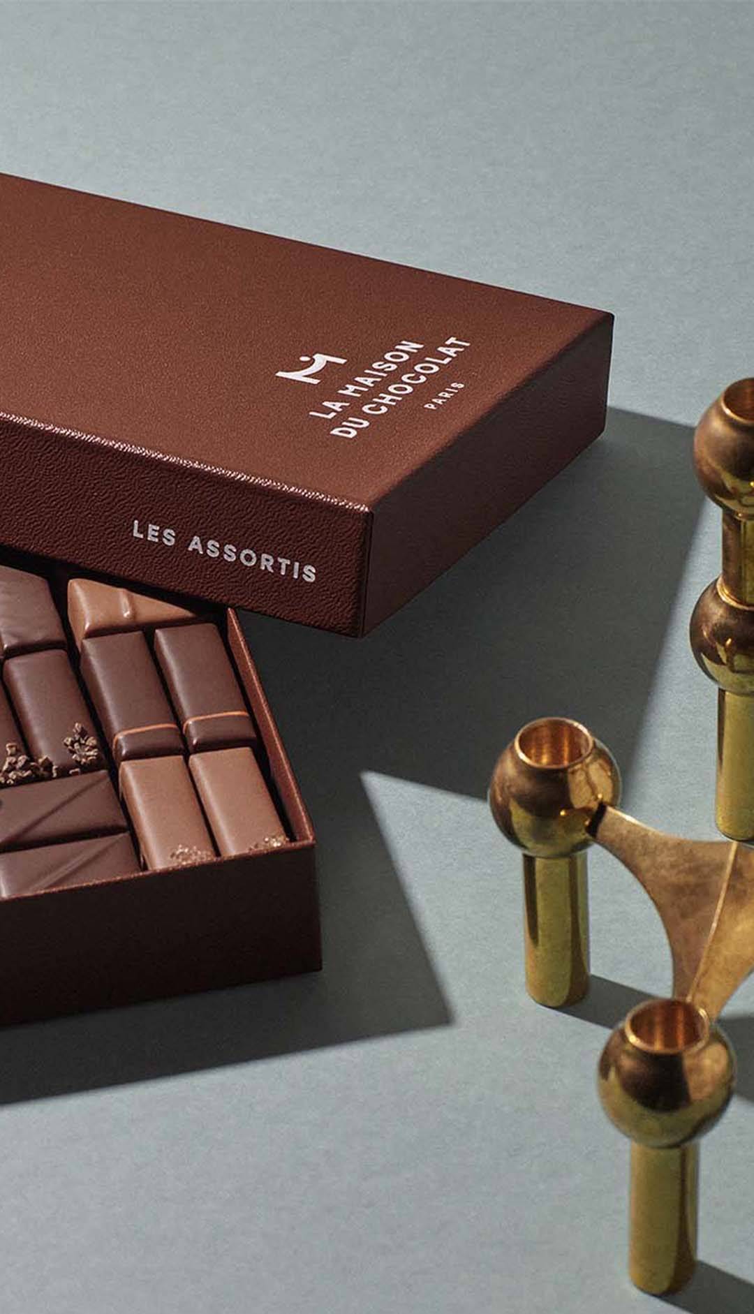 gourmet chocolate gift box filled with milk and dark chocolate bonbons