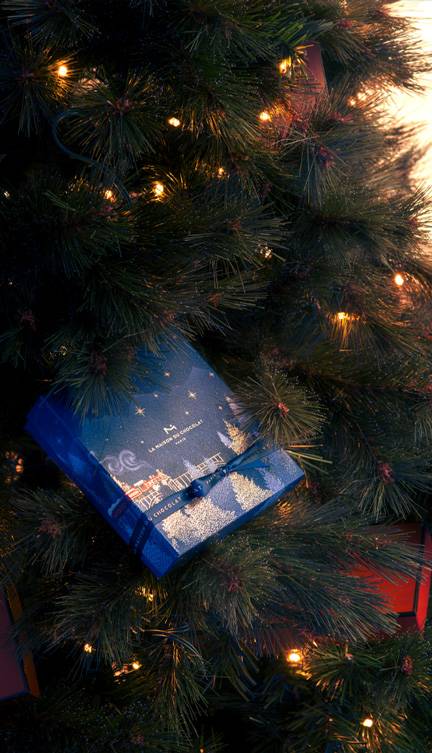 Coffret de chocolat dans un sapin de Noël