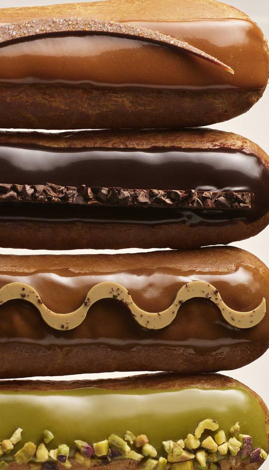 Eclairs artisanaux chocolat, café et pistache