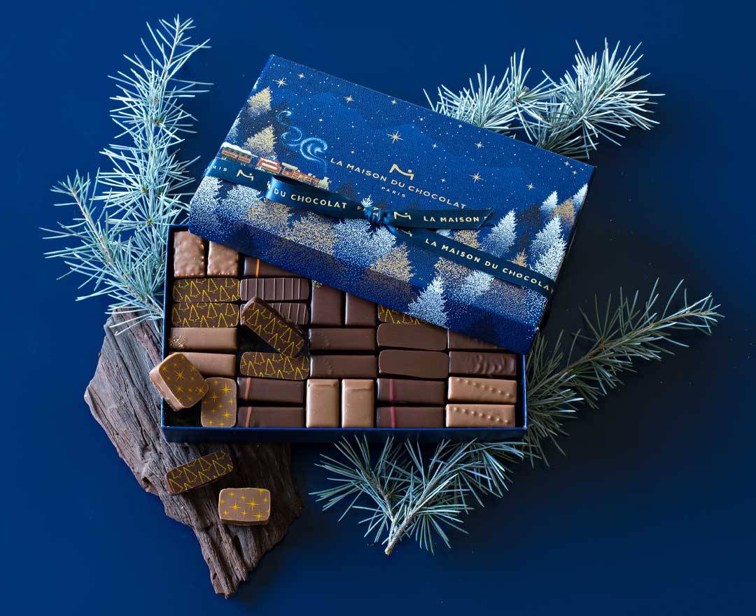 Coffret de chocolats de Noël La Maison du Chocolat réalisés par un chocolatier à Paris